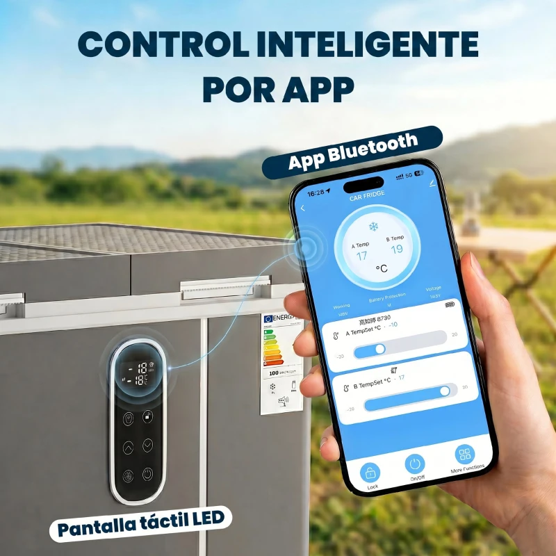 Outsunny Nevera Portátil Eléctrica con Compresor 35L Doble Zona Control App Luz LED Pantalla para Coche y Camping Negro