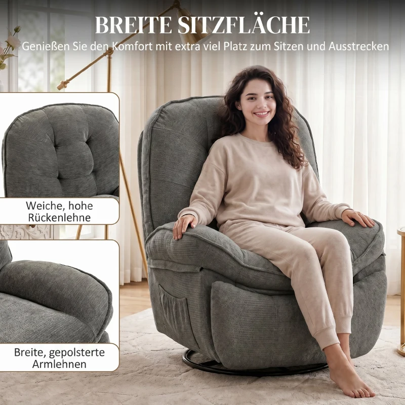 HOMCOM Relaxsessel Fernsehsessel mit Liegefunktion, Drehbarer Ruhesessel mit Wippfunktion, für Wohnzimmer, Schlafzimmer