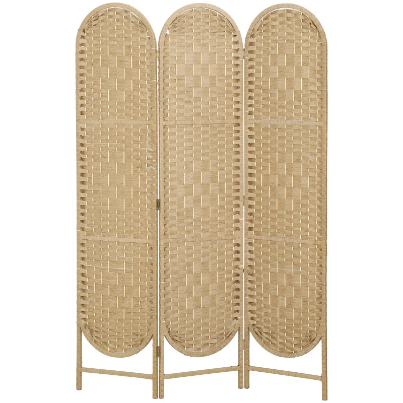 HOMCOM Biombo Separador de Ambientes 3 Paneles 120x170 cm con Parte Superior Arqueada Tejido a Mano Divisor Plegable Natural
