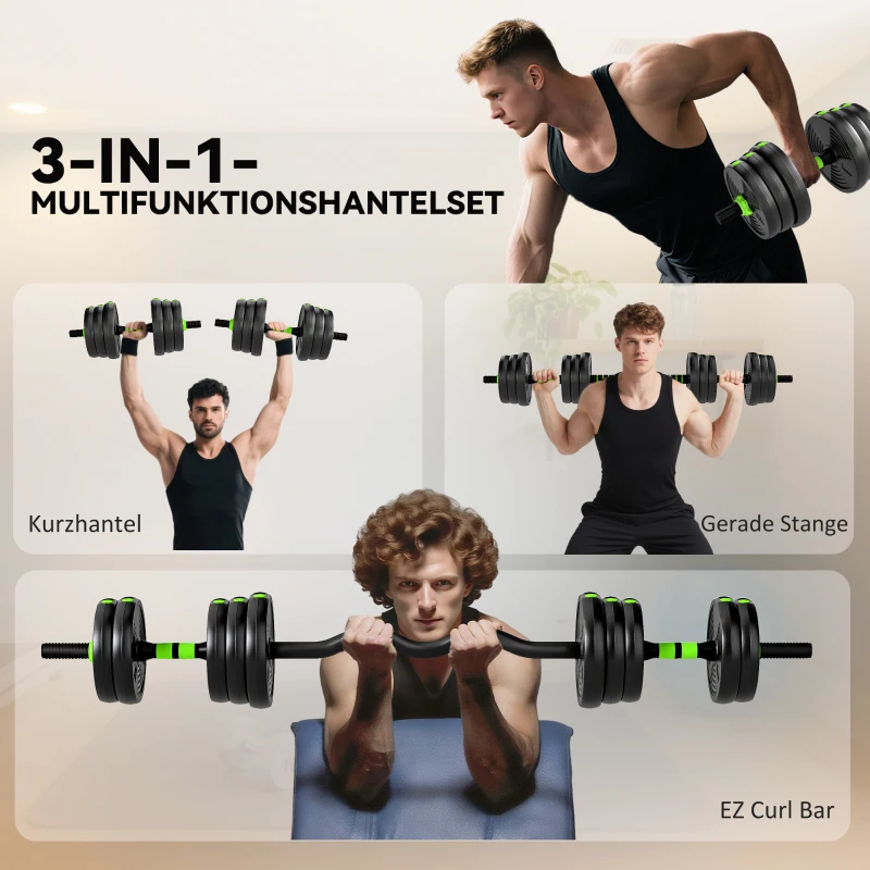 SPORTNOW Verstelbaar halterset 25 KG dumbbells Halterstang EZ-Curlstang voor krachttraining