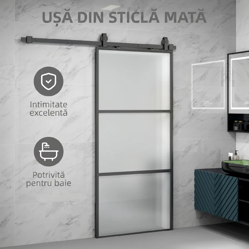 HOMCOM Ușă Glisantă Exterioară pentru Perete 91.4x203.2cm In Sticlă Mată Per Bucătărie