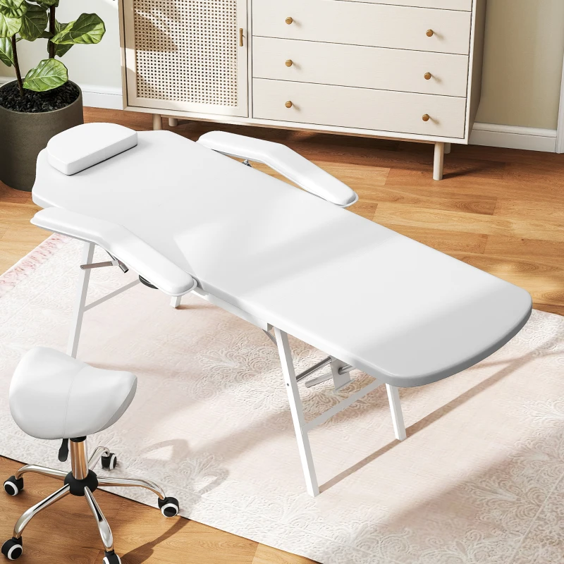 HOMCOM Tragbarer Massagetisch, Klappbare Massageliege mit Kunstleder-Bezug, Schaumstoff-Polsterung, Stahlrahmen, Weiß(m-10)