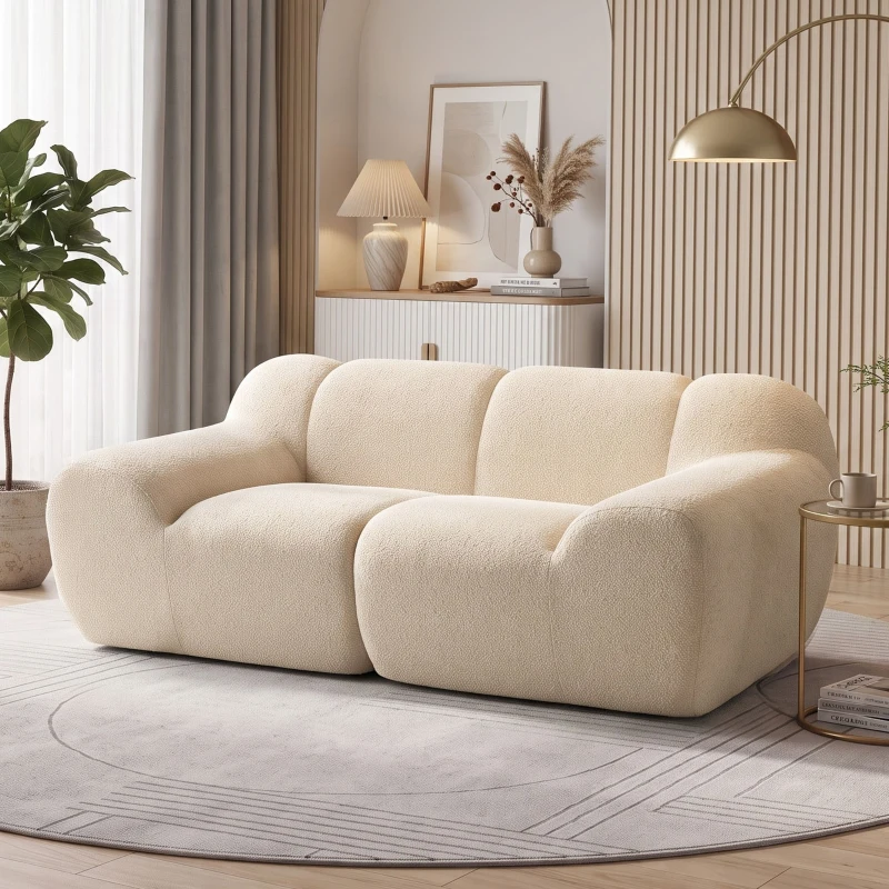 HOMCOM Sofá 2 Lugares em Chenille Sofá de Sala 174 cm Assento e Apoios de Braço Largos Acolchoados Totalmente Compactado Bege