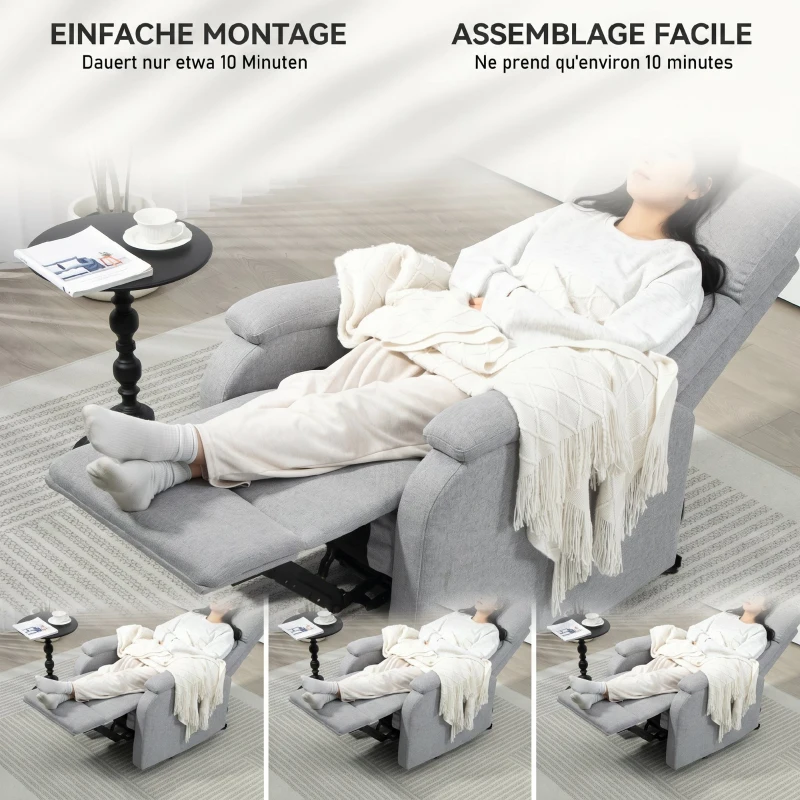 HOMCOM Fotoliu Reclinabil Manual la 60° Extra Căptușit în Material Textil cu Suport pentru Picioare, Gri