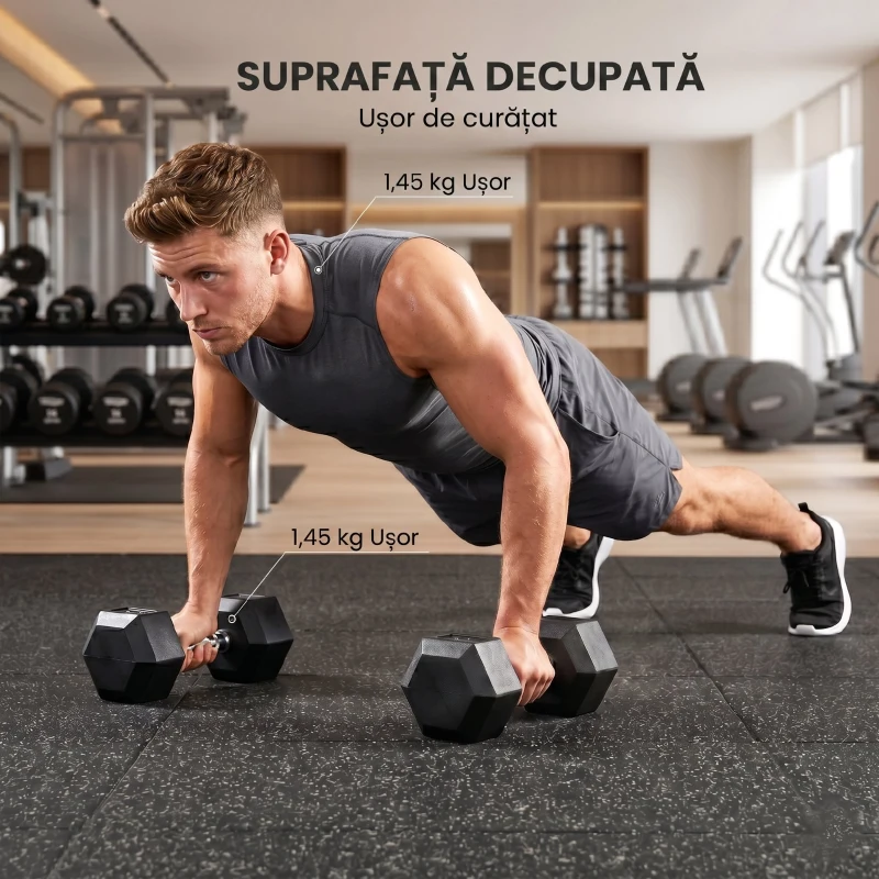 HOMCOM Set Gantere Sală 2 x 8 kg cu Mâner Antiderapant pentru Fitness Acasă, Negru