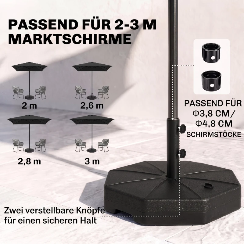 Outsunny parasolstandaard 40 kg parasolvoet voor parasol parasolstang 38 mm/48 mm met water of zand te vullen parasolvoet voor tuin terras Balkon Zwart Ø 60 x 36 H cm
