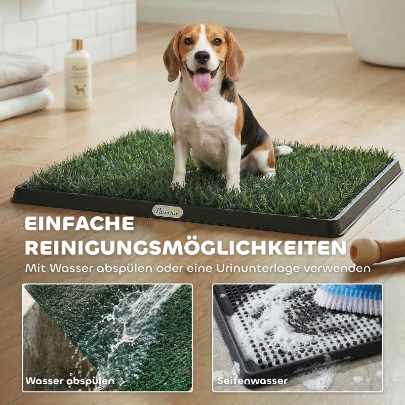 PawHut Hundetoilette 76 x 50,5 cm Hundeklo mit 2 Kunstrasen waschbar Welpentoilette für Hunde für Balkon Zuhause Schwarz+Grün