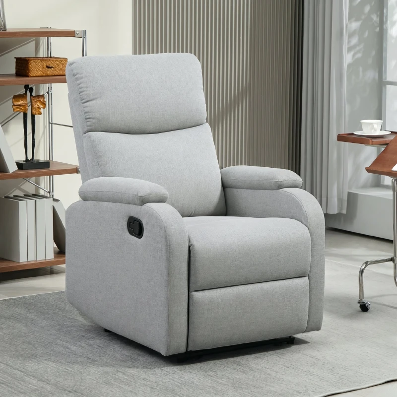 HOMCOM Fotoliu Reclinabil Manual la 60° Extra Căptușit în Material Textil cu Suport pentru Picioare, Gri