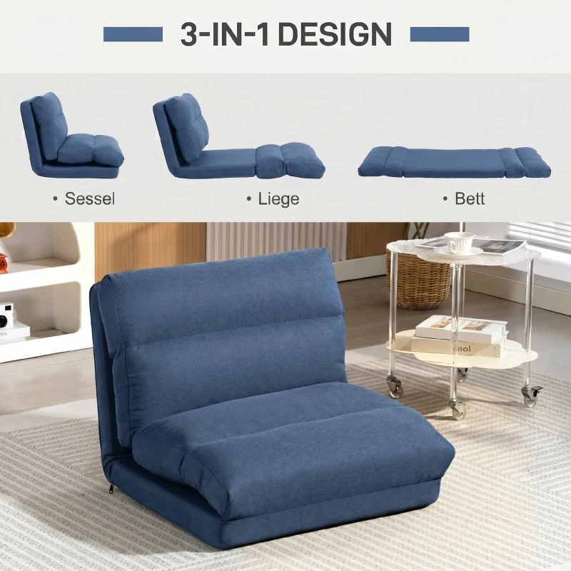 HOMCOM Sitzsack mit Bettfunktion, neigbare Lehne, klappbar, bis 120kg, 70 x 72 x 56 cm, Dunkelblau