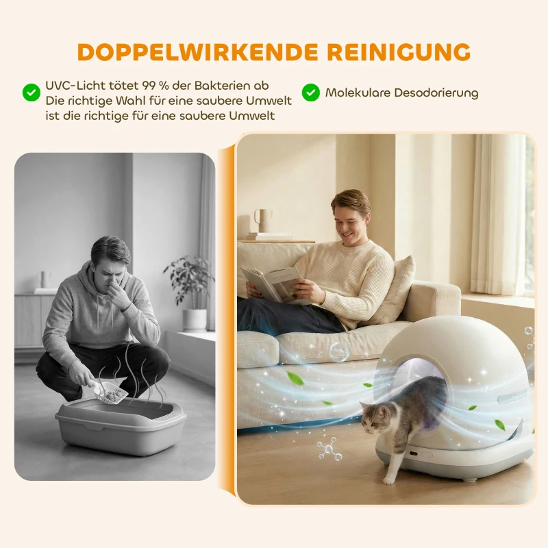 PawHut Selbstreinigende Katzentoilette, XL 72L Katzenklo Selbstreinigend mit HD-Kamera, App-Steuerung Müllbeutel, für 1-12 kg