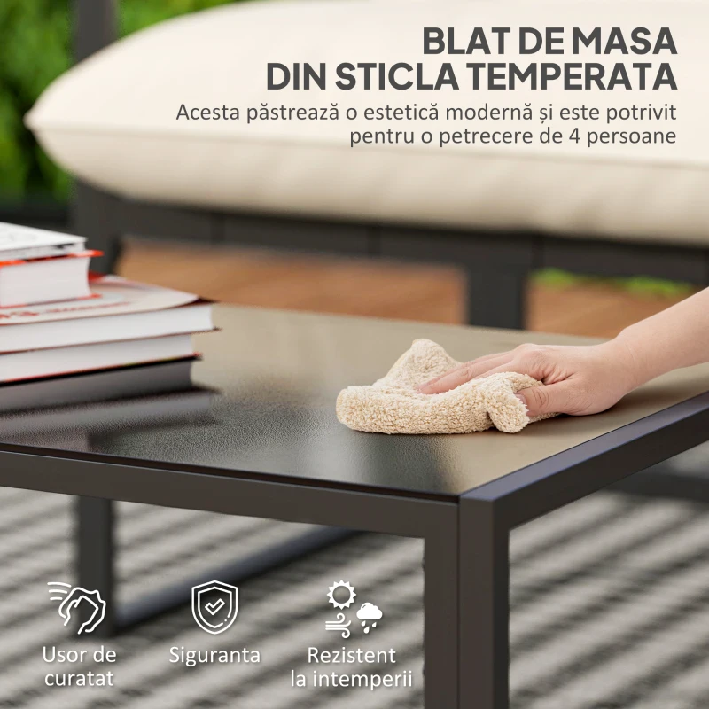Outsunny Set de Mobilier de Grădină din 4 Piese cu Canapea, 2 Fotolii și Măsuță, din Oțel, Poliester și Bumbac PP, Bej și Gri