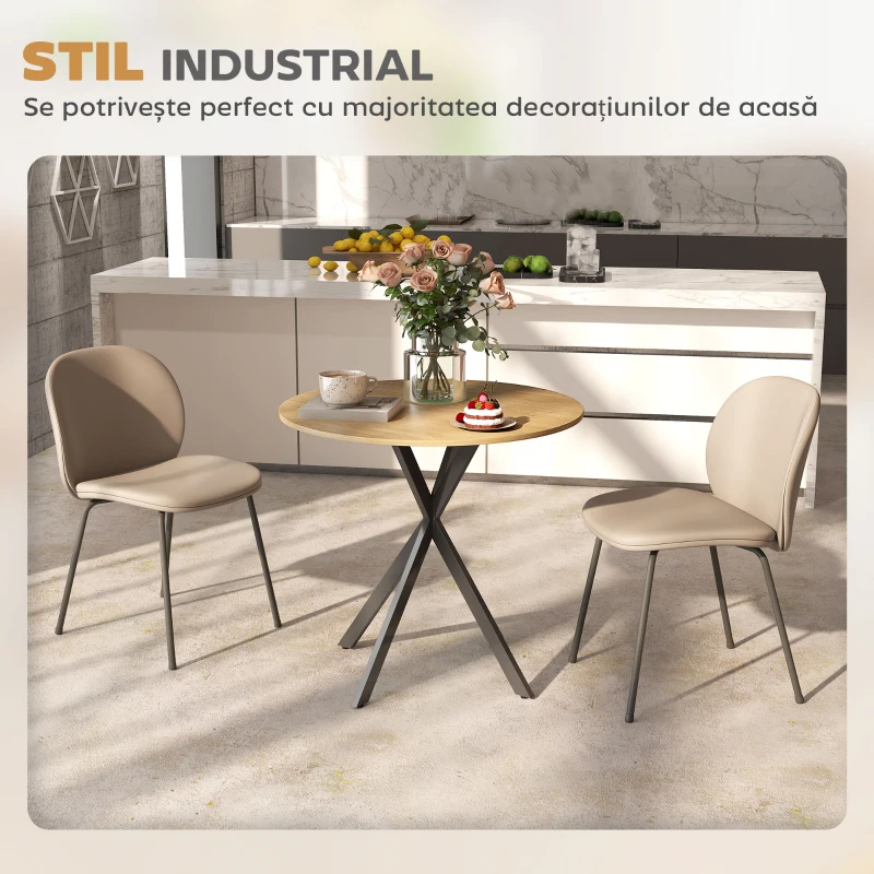 HOMCOM,Masă de Dining,Stil Industrial,PAL, oțel,80cm x 80cm x 75cm,Stejar
