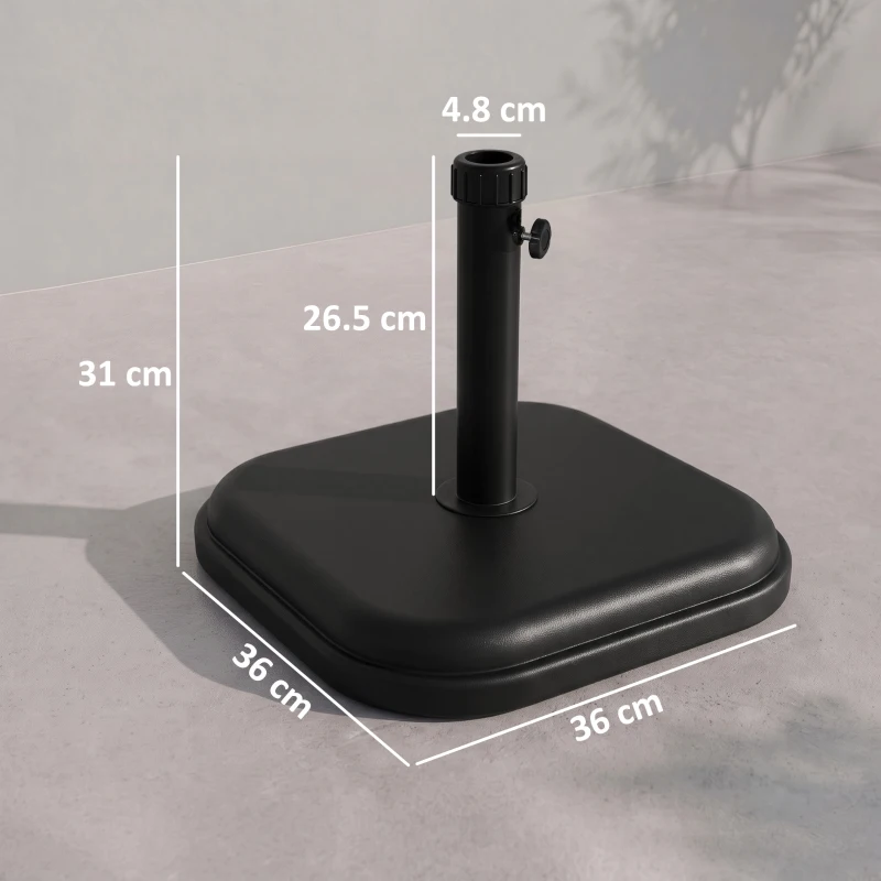 Outsunny 11kg Concrete Garden Parasol Base Holder, Square Outdoor Table Umbrella Stand Weight, Black