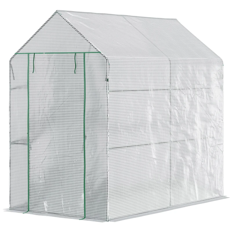 Outsunny foliekas, beloopbare kas met 4 plankniveaus, tomatenkas, broeikas, met deur, groen, staal, PE, 120 x 186 x 190 cm.
