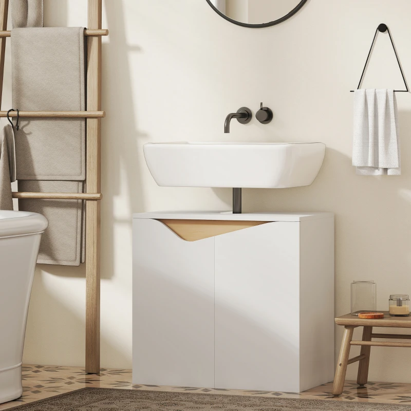 HOMCOM Waschbeckenunterschrank, Badezimmer Unterschrank mit Soft-Close-Türen, Weiß, 60 x 35 x 57,9 cm