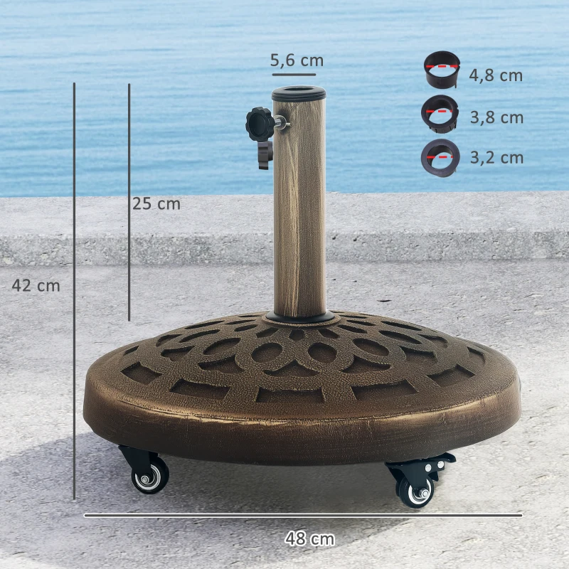 Outsunny Sonnenschirmständer aus Beton, Schirmständer mit Rolle, Rund Schirmhalter Ständer für Sonnenschirm 32/38/48mm