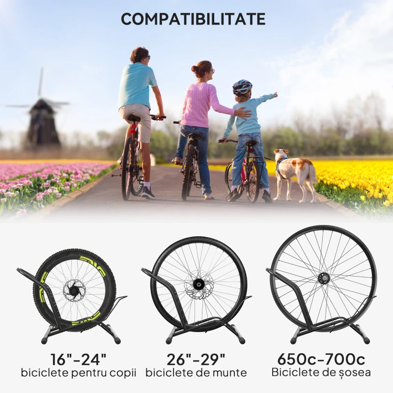 SPORTNOW Suport bicicletă pentru anvelope < 8.5 cm, din oțel, 59x41x38 cm, negru