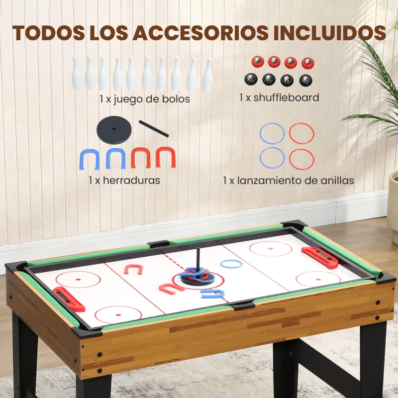 SPORTNOW Mesa Multijuegos 13 en 1 con Futbolín Billar Ping-pong Hockey Ajedrez Damas Backgammon y Accesorios