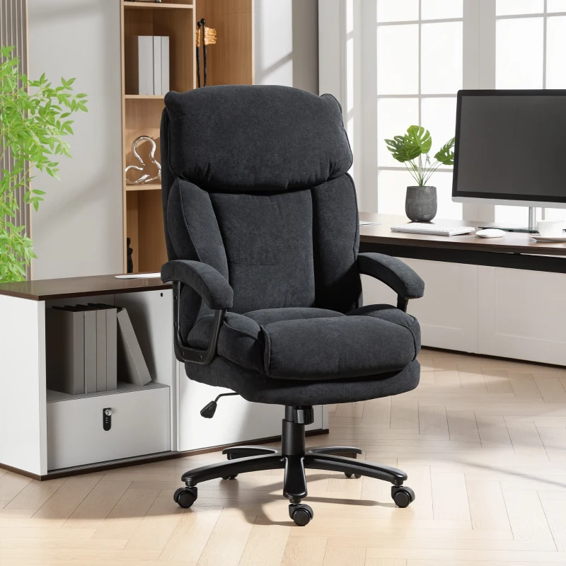 HOMCOM Chefsessel Ergonomisch Bürostuhl bis 200 kg mit Samtoptik, Hoher Rückenlehne, für Büro und Homeoffice Schwarz