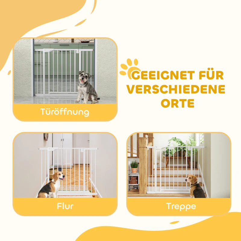 PawHut Treppenschutzgitter Absperrgitter ohne Bohren mit automatische Schließung für Kinder Küche Treppe 76-102 x 76 cm Weiß