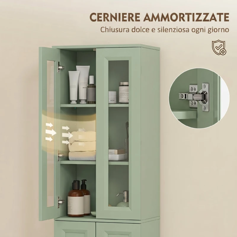 HOMCOM Mobile Bagno Alto a 6 Ripiani con Ripiano Regolabile, Verde Salvia
