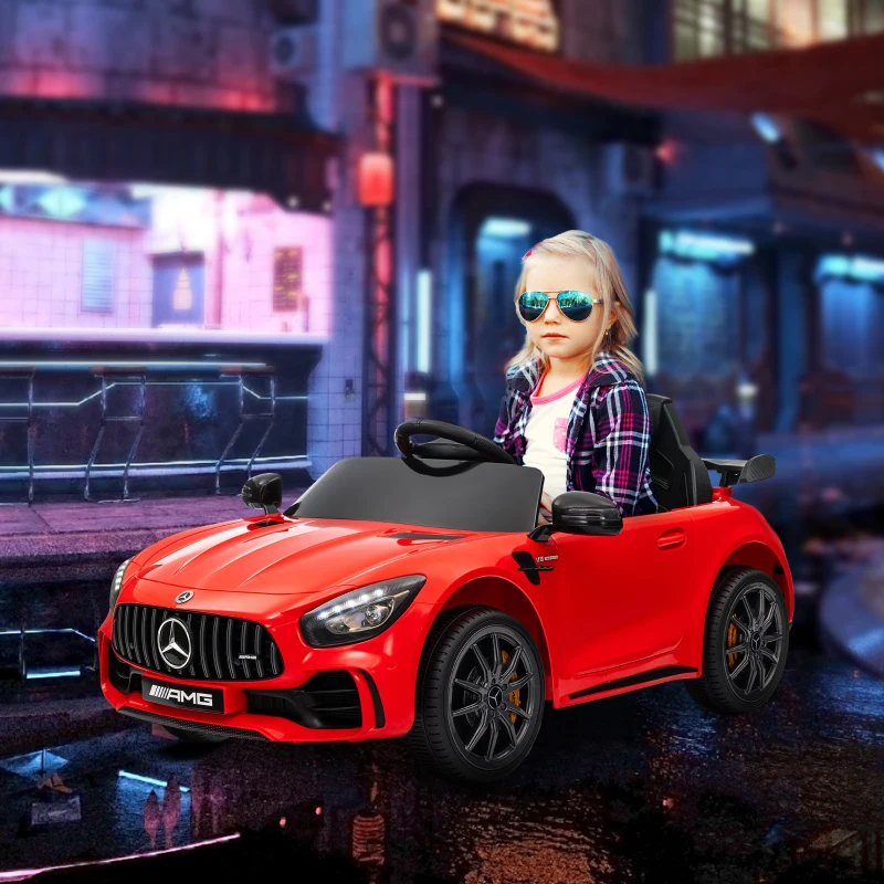 AIYAPLAY Mașină electrică pentru copii Mercedes-AMG GTR, 2 motoare, telecomandă, 3-5 km/h, roșu, 3-6 ani