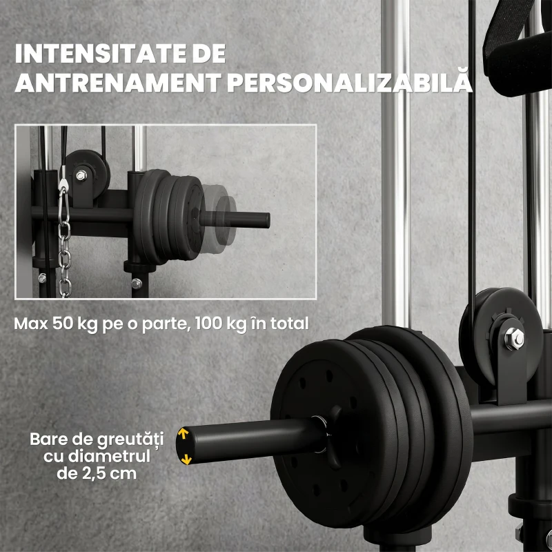 SPORTNOW Aparat Lat Machine Da Perete Con Scripete Regolabili, Încărcare Greutăți Reglabil