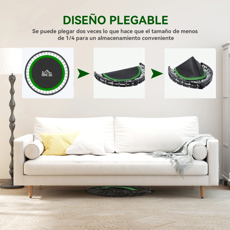 HOMCOM Cama Elástica Plegable Ø102 cm con Mango Ajustable Marco de Acero para Entrenamiento Piernas Cuerpo Negro y Verde