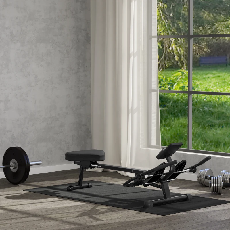 Aparat de Vâslit Hidraulic SPORTNOW cu 12 Niveluri de Rezistență, Echipament Fitness pentru Acasă cu Ecran LCD și Pedale Anti-Alunecare, Capacitate Maximă 130KG, Antrenament Cardio, Negru