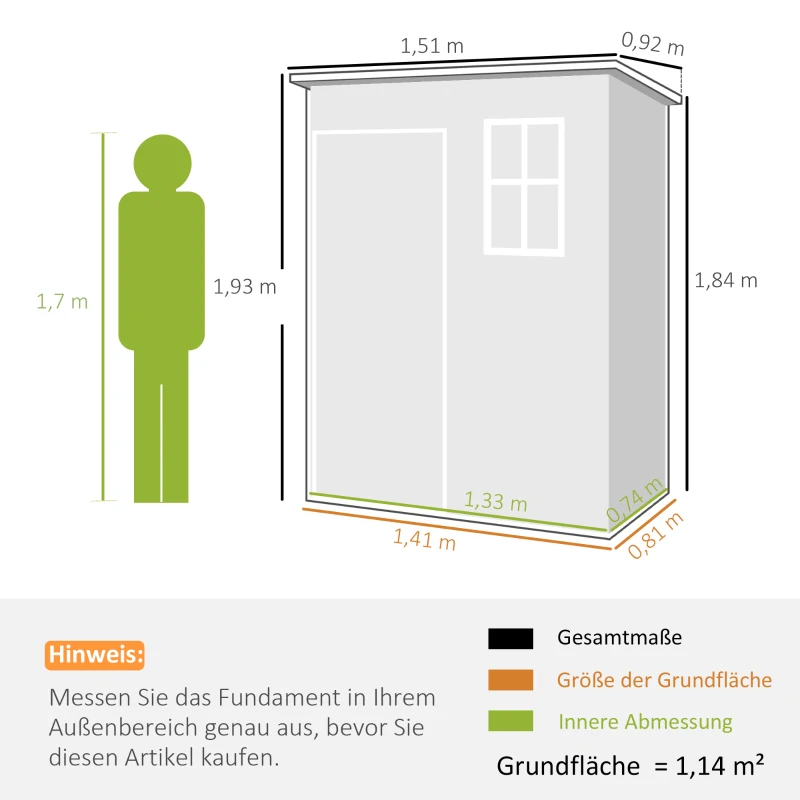 Outsunny Gerätehaus Kunststoff 1,14m² 151 x 92 x 193cm Geräteschuppen mit Pultdach Boden Fenster Grau(m-3)