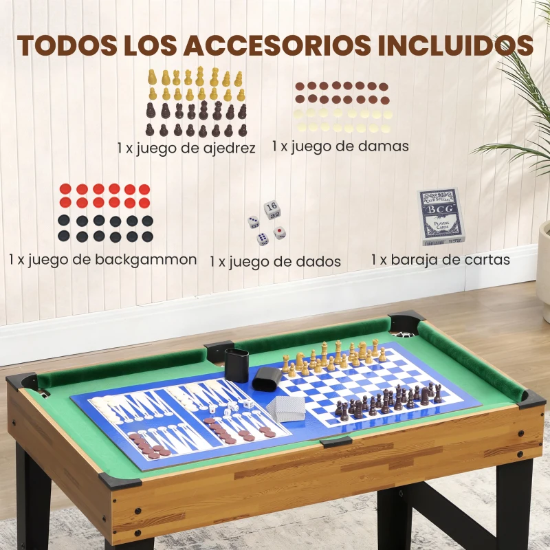 SPORTNOW Mesa Multijuegos 13 en 1 con Futbolín Billar Ping-pong Hockey Ajedrez Damas Backgammon y Accesorios