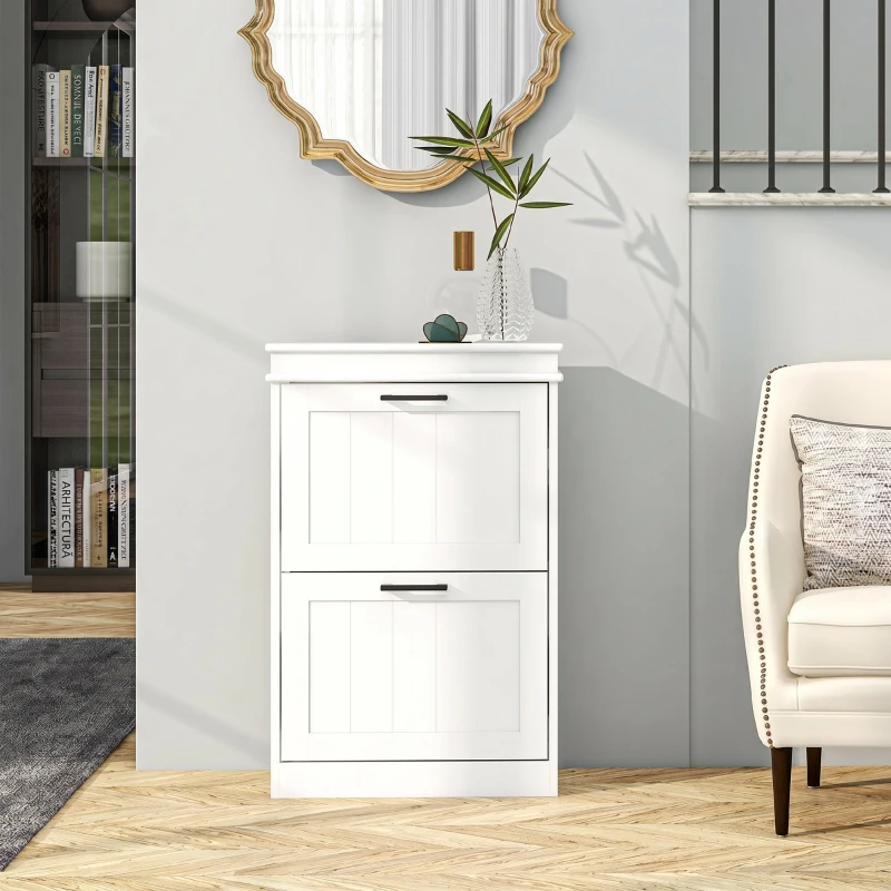 HOMCOM Dulap Modern pentru Pantofi cu 2 Sertare Rabatabile, Capacitate 10 Perechi și Raft Reglabil, 54x24x82,5 cm, Alb