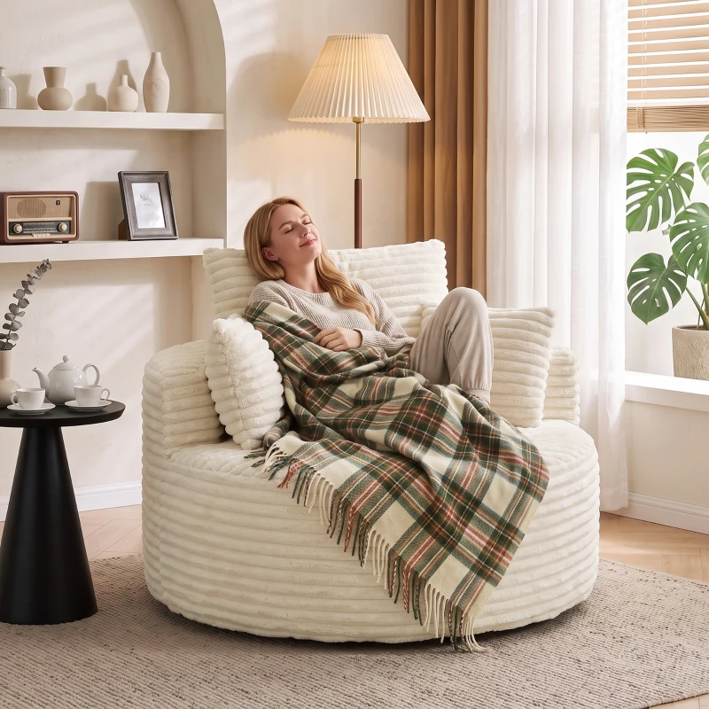 HOMCOM Sillón con asiento profundo, sofá individual sin marco fijo, diseño de espuma integral, 4 cojines, crema