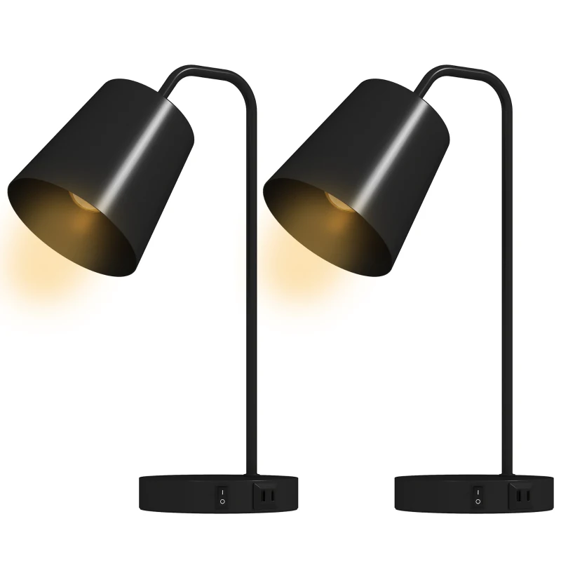 HOMCOM Tischlampen-Set, 2 Stück, Moderne Lampen mit USB-A- und USB-C-Anschluss für Schlafzimmer, Wohnzimmer & Büro, Schwarz