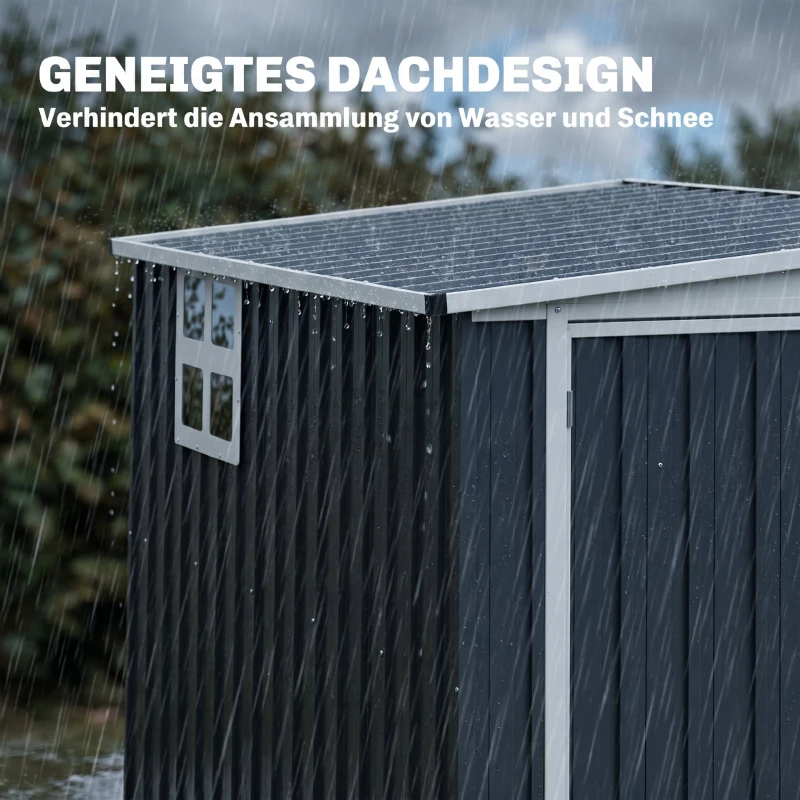 Outsunny Gartenlagerschuppen, Werkzeugschuppen für Gartengeräte, Fenster, Lüftungsöffnungen, abschließbar, Stahl, Dunkelgrau(m-7)