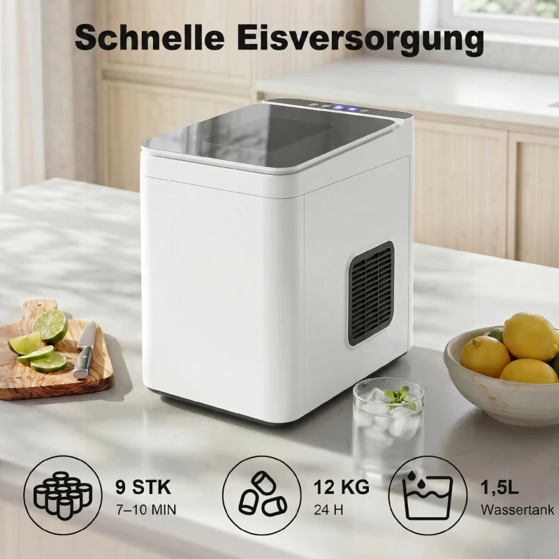 HOMCOM Tisch-Eismaschine Selbstreinigend Kompakter Eisbereiter mit Schaufel und Korb Weiß