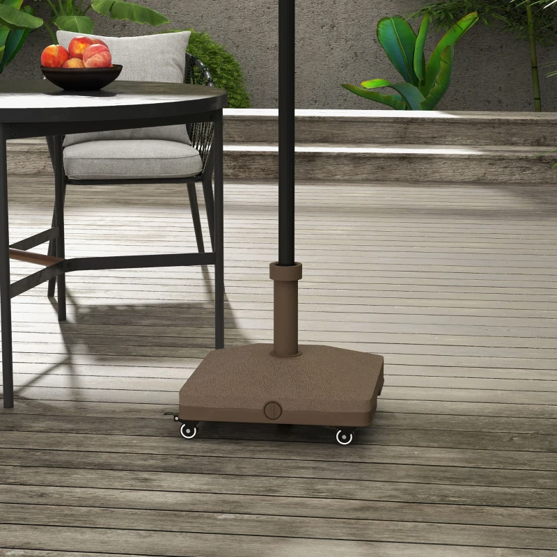 Outsunny Sonnenschirmständer bis 20kg befüllbar Quadratisch Schirmständer mit Rolle für Sonnenschirm 22-38mm Braun