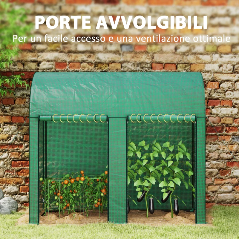 Outsunny Serra da Giardino da 2 m², 2 Porte Avvolgibili, Copertura in PE 140g/m² Anti-UV, 2x1x1.78m, Verde