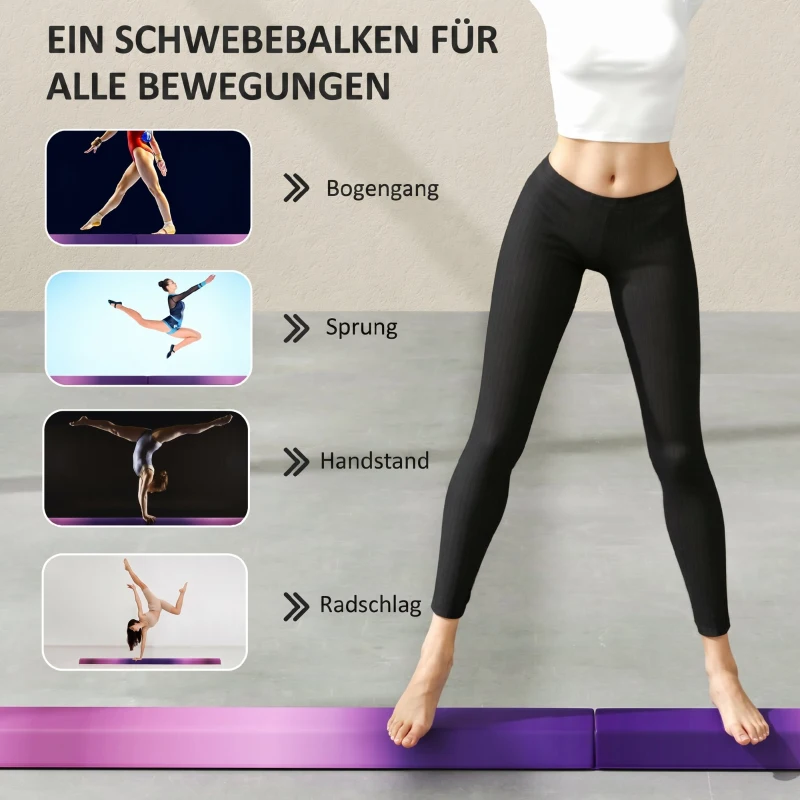 SPORTNOW Evenwichtsbalk 236 cm, opvouwbaar, antislip onderzijde, vanaf 3 jaar, tot 80 kg, paars + roze