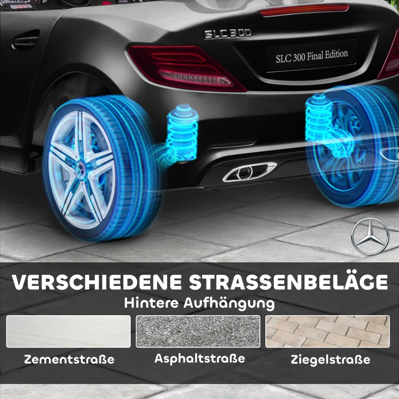 AIYAPLAY Kinder-Elektroauto, mit LED-Scheinwerfern, Sicherheitsgurt, Hupe, Musik, 3-5 km/h, schwarz, 107 x 62,5 x 44cm
