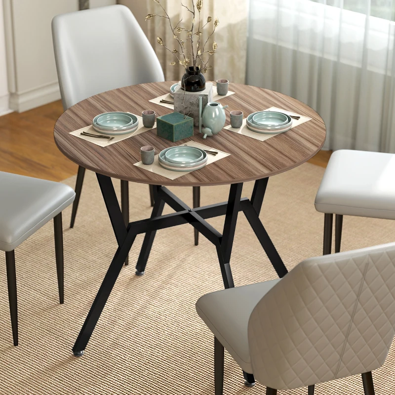 HOMCOM Table de salle à manger rond, table de cuisine, deux places, cadre en acier, dim. Ø 90 x 76H cm, marron, noir