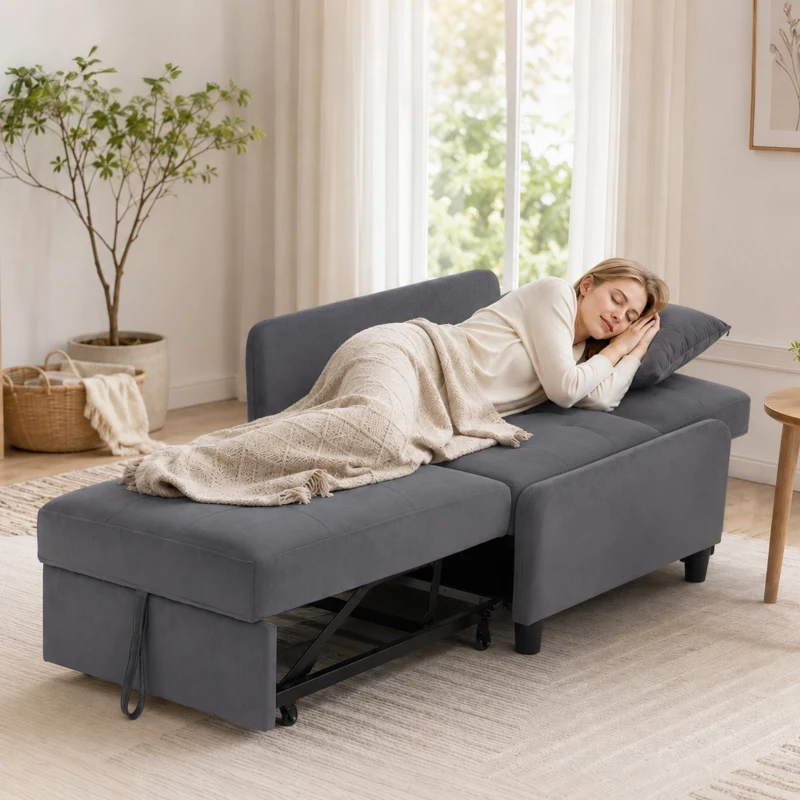 HOMCOM Schlafsessel 4-in-1 Ausziehbar Gesteppt, Verstellbar, Samtoptik, Dunkelgrau
