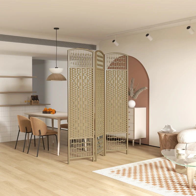 HOMCOM Biombo Separador de Ambientes de 3 Paneles Plegable de Cuerda de Papel 120x170cm Decoración para Dormitorio Natural