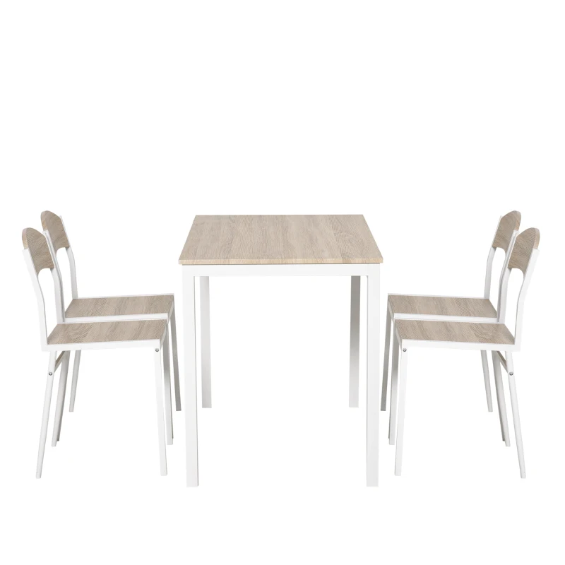HOMCOM Set Masă de Prânz din 5 Piese cu 1 Masă Dreptunghiulară și 4 Scaune, 100x63x76,5 cm, Gri și Alb