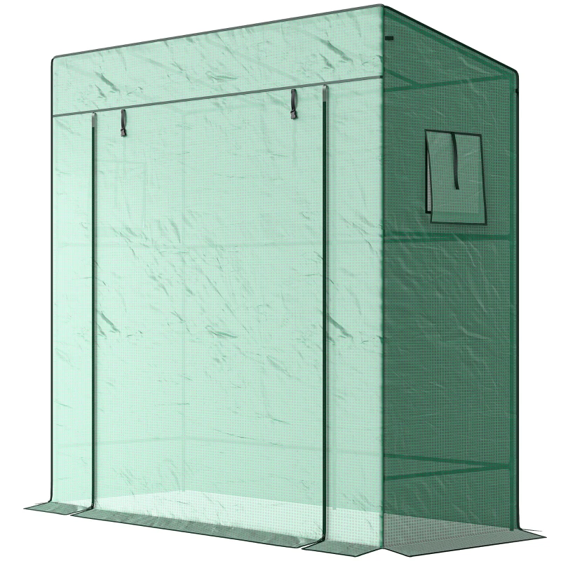 Outsunny Tomatengewächshaus Foliengewächshaus mit Rolltor Mesh-Fenster Schrägdach 196 x 77 x 197 cm Grün