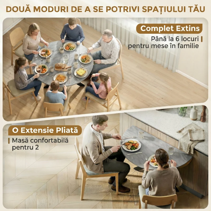 HOMCOM Masă Pliabilă 2-6 Persoane, Blaturi Rabatabile, Structură din Oțel Dublu X, Gri Ciment