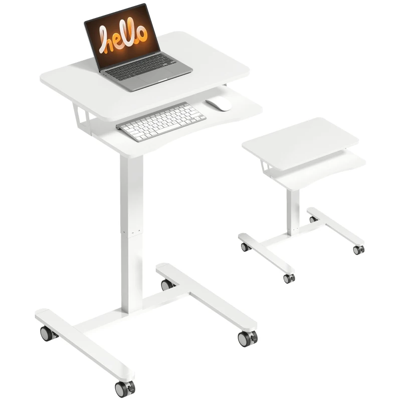 HOMCOM Höhenverstellbarer Stehschreibtisch, Rollbarer Sit-Stand-Schreibtisch mit Tastaturablage, Rollen und Stahlrahmen, Weiß