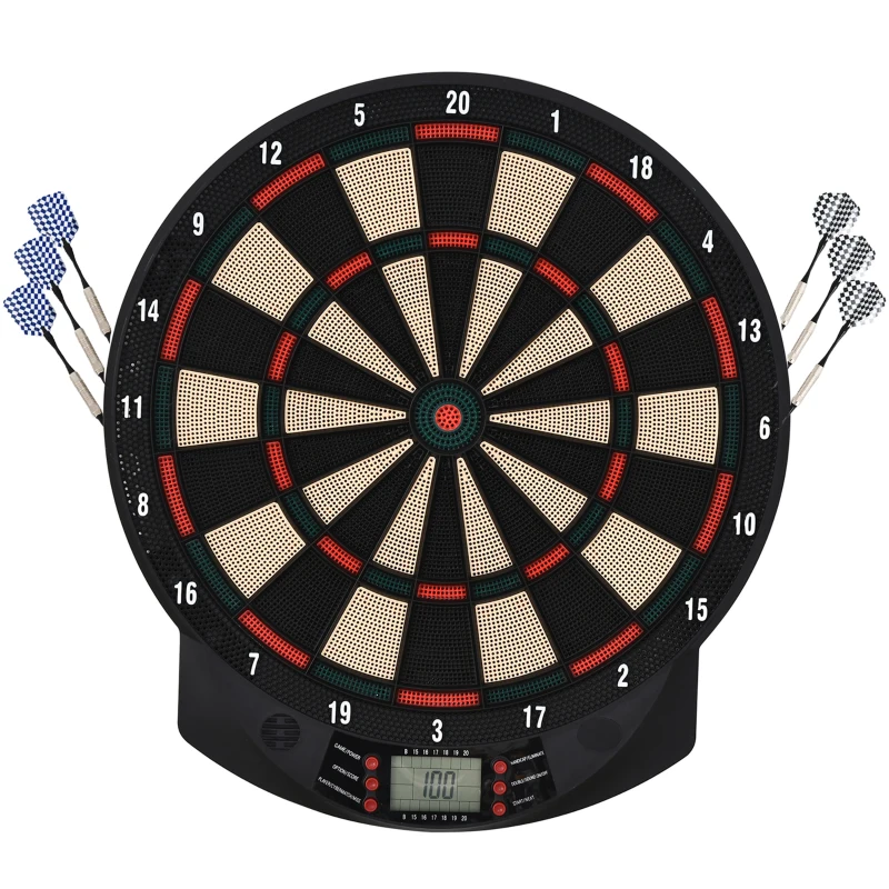 HOMCOM Elektronische Dartscheibe automatische Wertung Dartboard Dart-set mit 6 Darts 30 Dartköpfe 26 Spiele und 185 Trefferoptionen für 8 Spieler Soundeffekte Schwarz 44 x 39,5 x 2,2 cm
