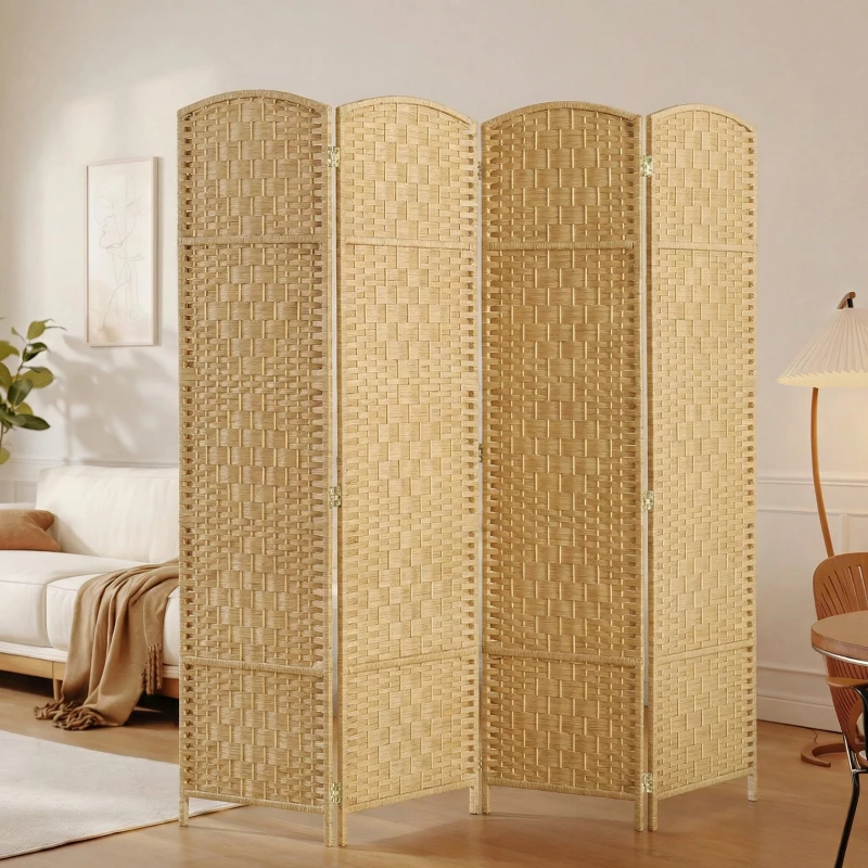 HOMCOM Paravan 4 Panouri Pliabile Per Interni Împletit 180x180cm