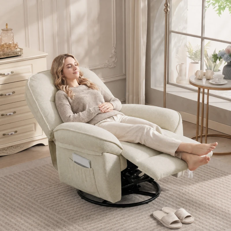 HOMCOM Relaxsessel Fernsehsessel mit Liegefunktion, Drehbarer Ruhesessel mit Wippfunktion, für Wohnzimmer, Schlafzimmer